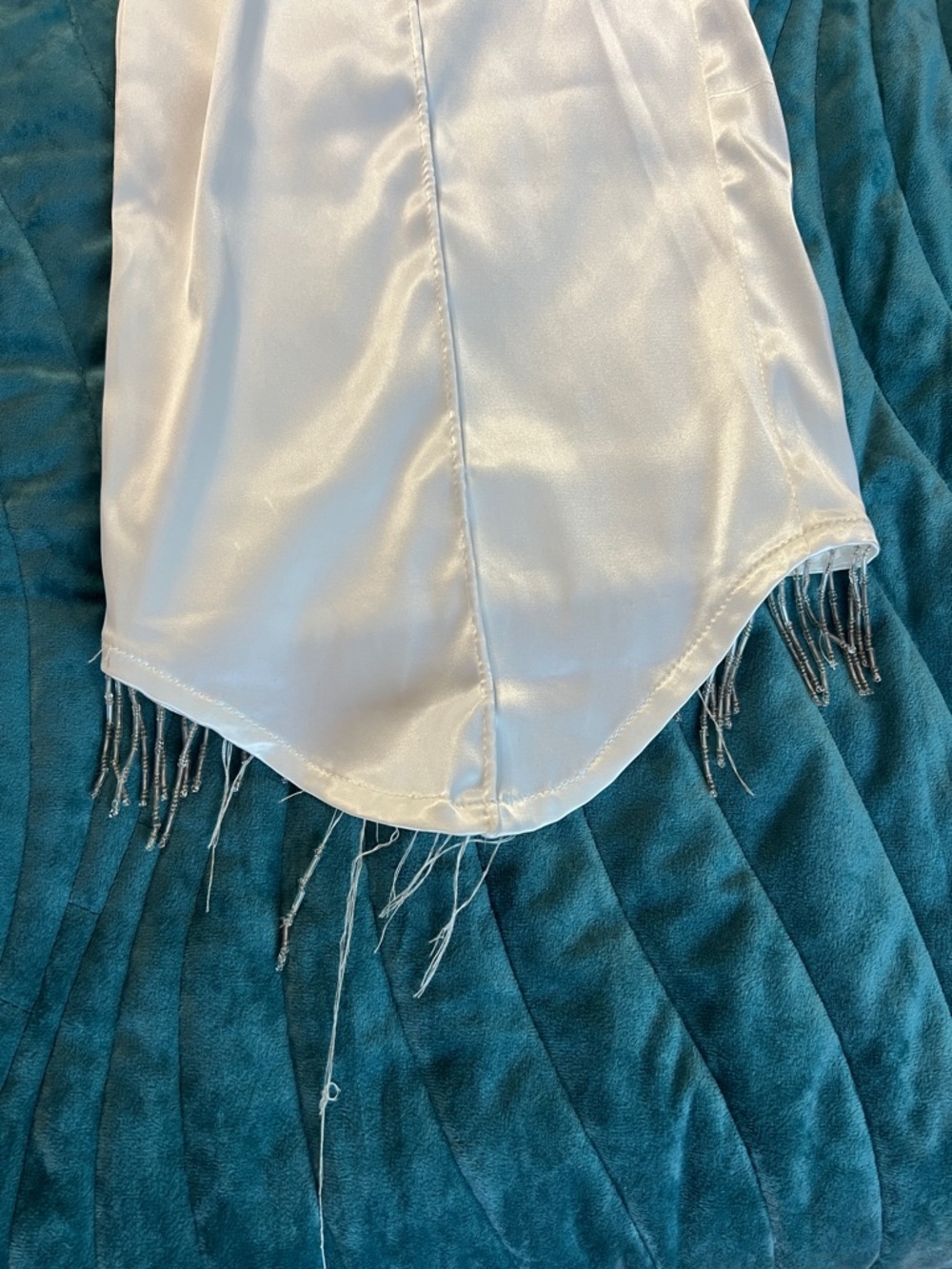 Maniere De Voir White Satin Fringe Hem Wide-Leg Pants high waisted size 4 - Picture 2 of 7